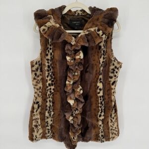 Faux Fur Animal Print Vest M Indie Boho Mob Wife Retro Glam Soft Cozy Statement